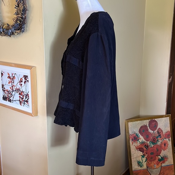 Vintage KC SPENCER Size XL/1X
Black Blouse Velvety Stripe Textured Lagenlook - Picture 5 of 14